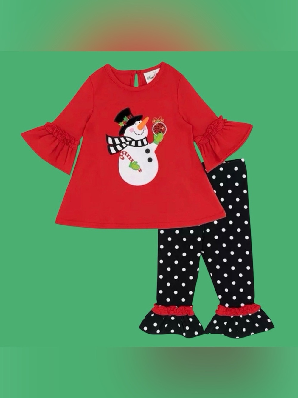 Rare Editions Baby Girl Snowman Top & Polka Dot Leggings 2 Piece Set 6-9M NWT